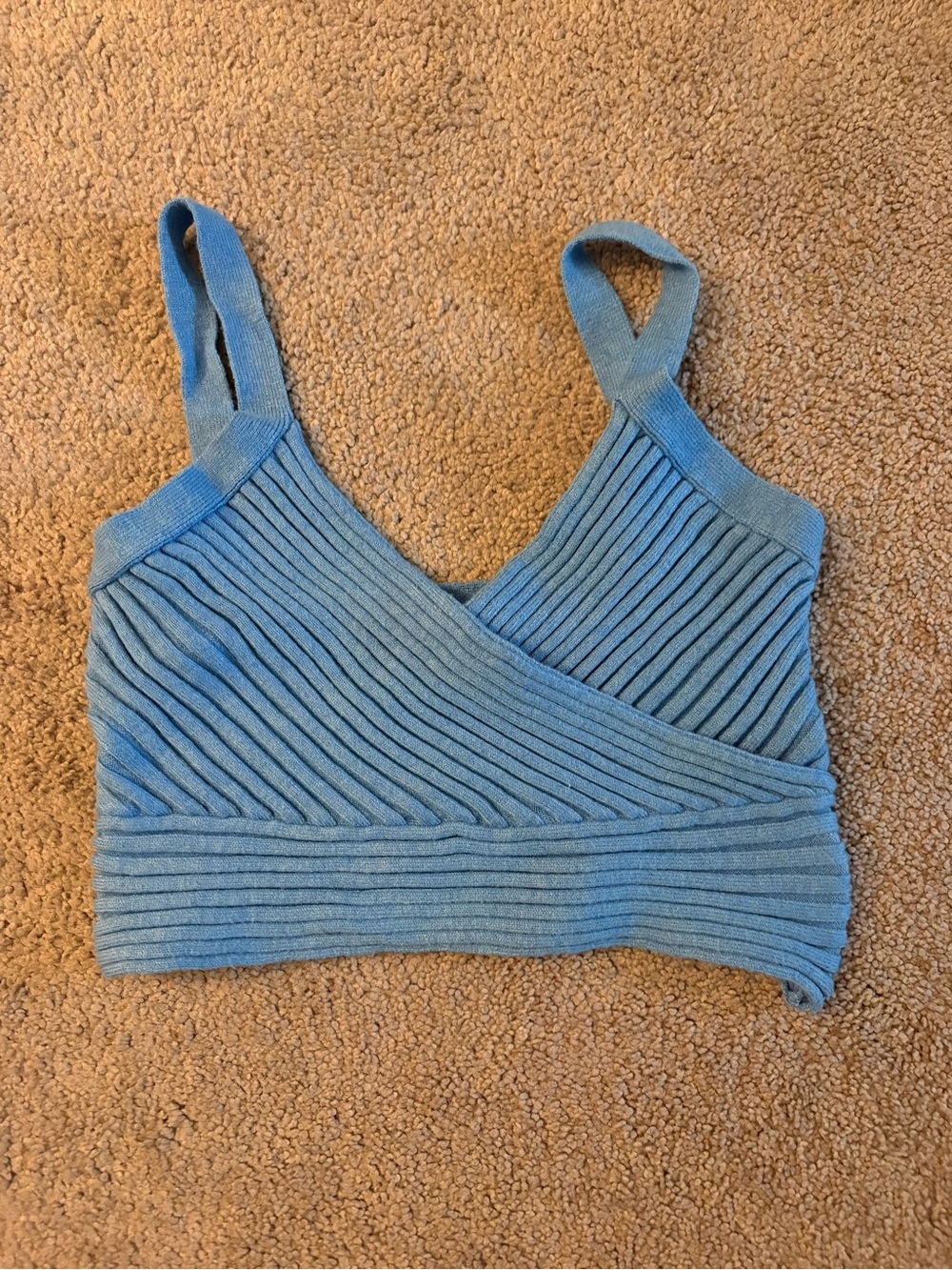 Princess Polly Dusty Blue Ribbed Wrap Crop Tank